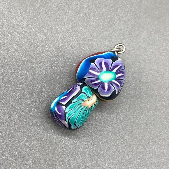 Vintage Mushroom Pendant Charm Millefiori Flowers Polymer Clay Smiley 90s Hippie - Picture 1 of 8